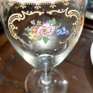 1 Royal Albert Lady Carlyle Iced Tea Glasses Gold Rim Pink Blue Floral